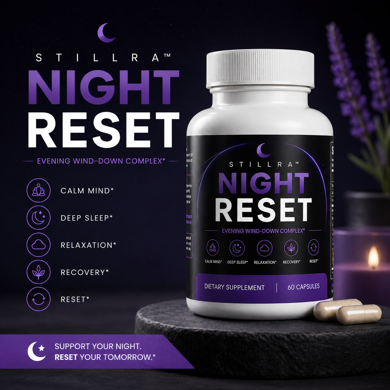 STILLRA Night Reset supplement bottle