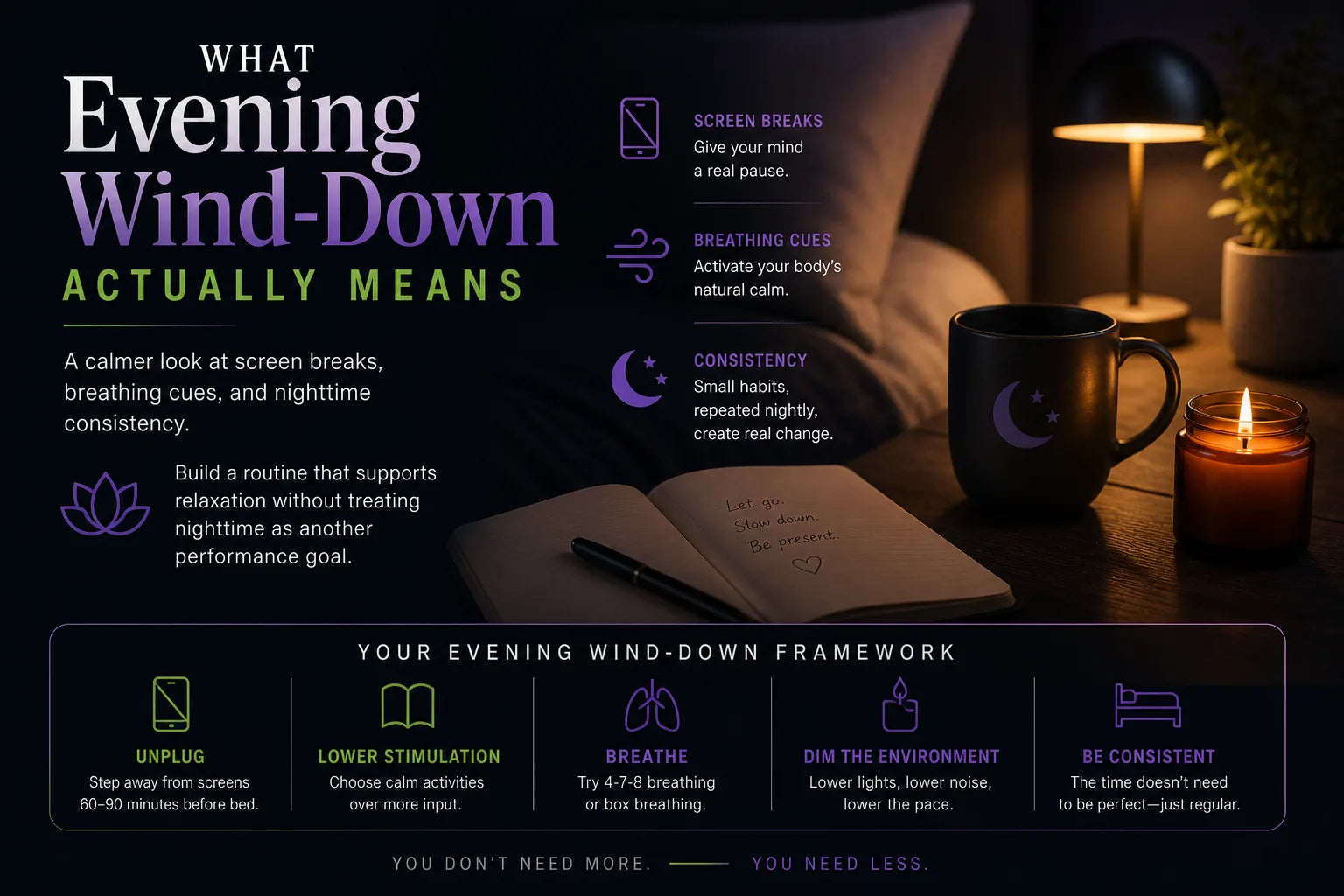 Evening wind-down routine for calmer nighttime rhythm