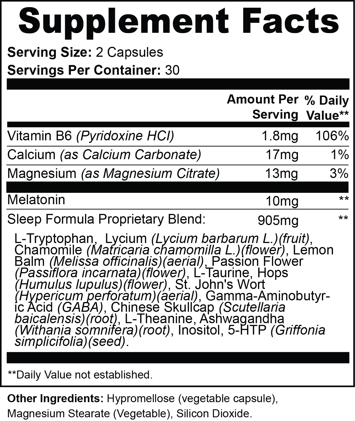 STILLRA Night Reset supplement facts label with magnesium, melatonin, botanicals, amino acids, and GABA
